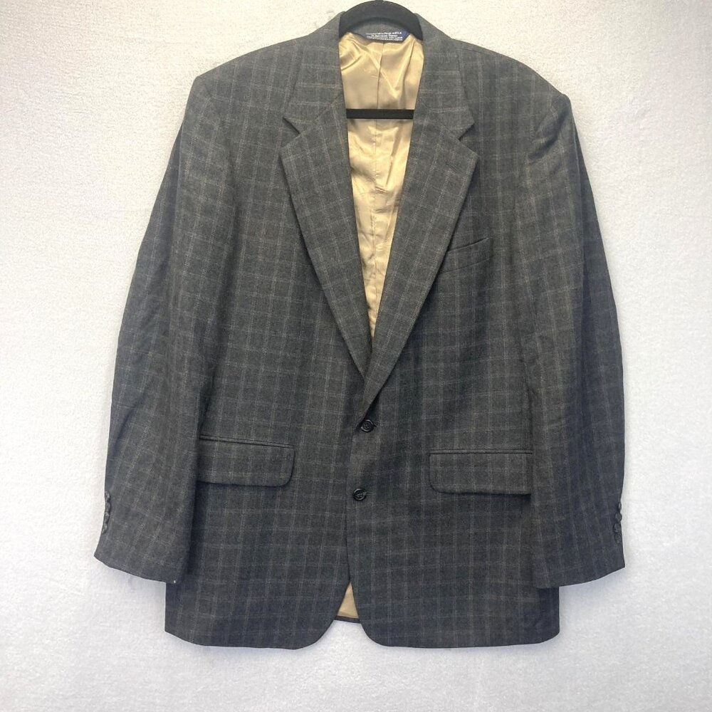 Lands' End 100% Lambswool Blazer Jacket Mens 42 Long‎ 42L Gray Plaid USA Made